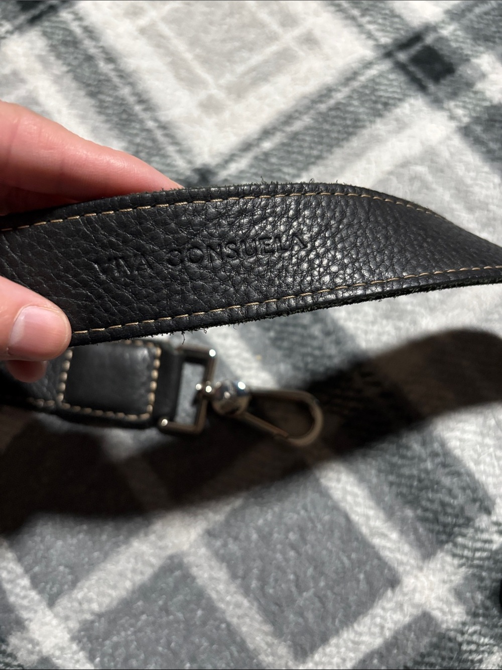 Consuela Black Pebbled Leather Adjustable Strap with Contrast Stitching